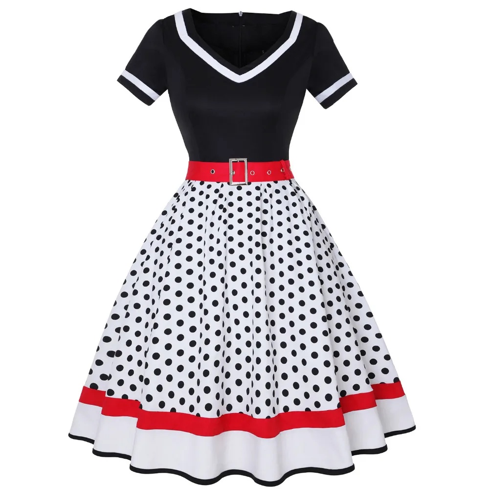 Vintage Inspired Polka Dot Swing Dress 50s Womens Retro Rockabilly Party Dress